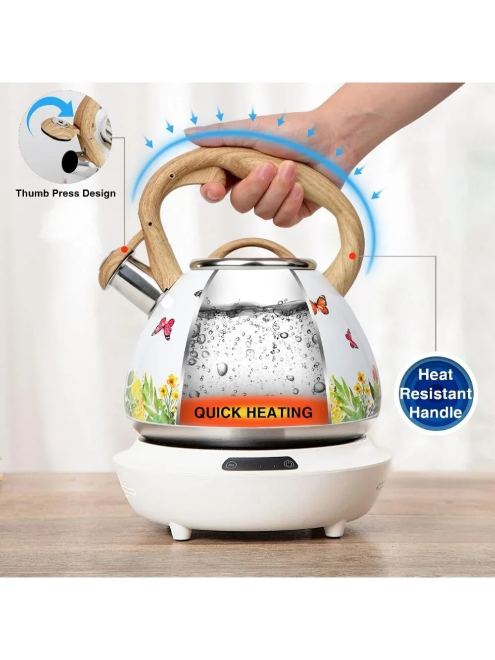 Butterfly Kitchen Whistling Teakettle 2.7QT Stainless Steel Diamond Design Pot